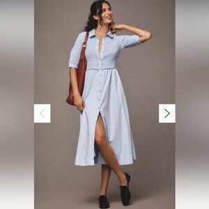 Anthropologie Maeve Short Sleeve Smocked Midi Shirt Dress